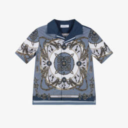 Рубашка синяя из хлопка с принтом карго для мальчиков 