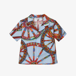 Baby Boys Blue Carretto Print Cotton Shirt