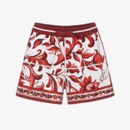 Baby Boys Dark Red & White Majolica Print Shorts