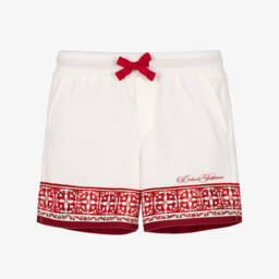 Baby Boys Ivory Piqué Shorts with Red Majolica Print