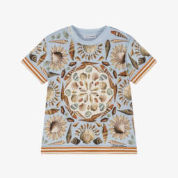 تيشيرت قطن بطبعة أصداف بحرية لون أزرق فاتح للمواليد