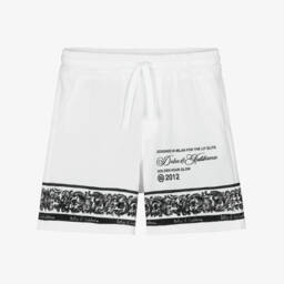 Baby Boys White Cotton Piqué Majolica Print Shorts