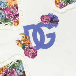 Dolce & Gabbana-Baby Girls Ivory Cotton Floral Logo Padded Blanket (76cm) | Childrensalon