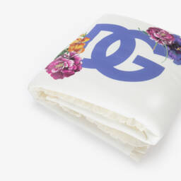 Dolce & Gabbana-Baby Girls Ivory Cotton Floral Logo Padded Blanket (76cm) | Childrensalon