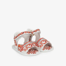 Baby Girls Orange Majolica Print Leather Pre-Walker Sandals