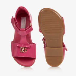 Dolce & Gabbana-صندل أطفال بناتي جلد لامع لون زهري فيوشيا | Childrensalon