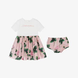Dolce & Gabbana-Baby Girls Pink & White Roses Dress | Childrensalon