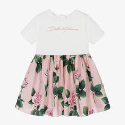 Dolce & Gabbana-Baby Girls Pink & White Roses Dress | Childrensalon