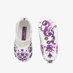 Dolce & Gabbana-Baby Girls White & Purple Majolica Leather Pre-Walker Pumps | Childrensalon