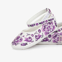 Dolce & Gabbana-Baby Girls White & Purple Majolica Leather Pre-Walker Pumps | Childrensalon