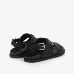 Dolce & Gabbana-Black Leather Buckle Sandals with Metal Logo Plaque | Childrensalon