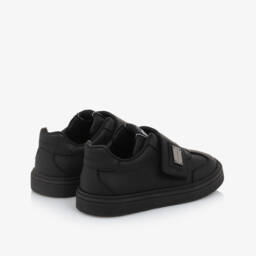 Dolce & Gabbana-Black Leather Logo Plate Velcro Trainers | Childrensalon