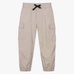 Boys Beige Cotton Cargo Joggers