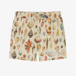 Boys Beige Cotton Sea Shell Print Shorts