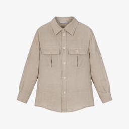 Boys Beige Linen Shirt with DG Embroidery