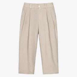 Boys Beige Linen Trousers with DG Embroidery