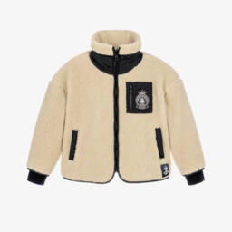 Boys Beige Sherpa Fleece Jacket with Nautical Logo