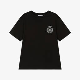 Boys Black Crest Logo Cotton T-Shirt