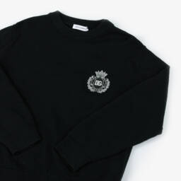 Dolce & Gabbana-Boys Black Crest Logo Wool Jumper | Childrensalon