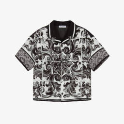 Boys Black & White Majolica Print Chambray Shirt