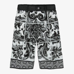Boys Black & White Majolica Print & Chambray Shorts