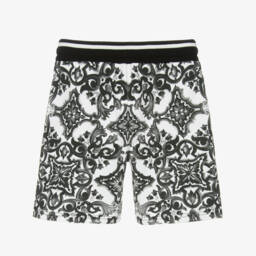 Dolce & Gabbana-شورت بطبعة ماجوليكا قطن لون أبيض وأسود للأولاد | Childrensalon