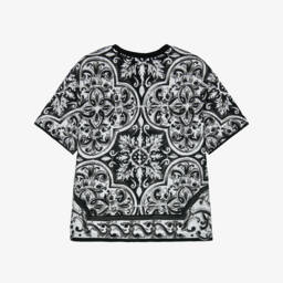 Dolce & Gabbana-تيشيرت بطبعة ماجوليكا قطن لون أبيض وأسود للأولاد  | Childrensalon