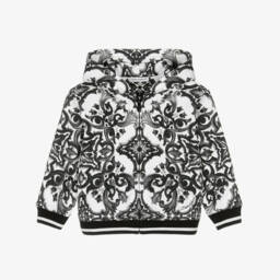 Dolce & Gabbana-Boys Black & White Majolica Print Cotton Zip-Up Top | Childrensalon