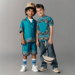 Dolce & Gabbana-Boys Blue Bandana Print T-Shirt | Childrensalon