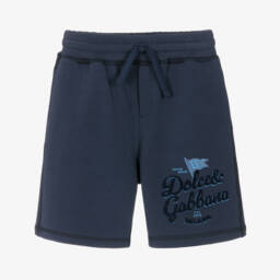 Dolce & Gabbana-Boys Blue Cotton Jersey Felted Logo Shorts | Childrensalon