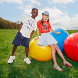 Dolce & Gabbana-Boys Blue Cotton Jersey Felted Logo Shorts | Childrensalon