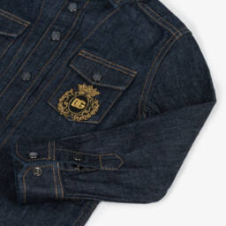Dolce & Gabbana-Boys Blue Denim DG Crest Shirt | Childrensalon