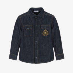Dolce & Gabbana-Boys Blue Denim DG Crest Shirt | Childrensalon