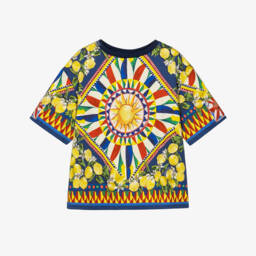 Boys Blue & Yellow Carretto Print Cotton T-Shirt