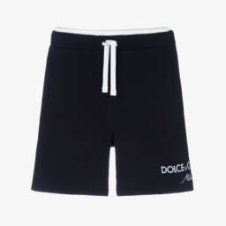 Boys Dark Blue Cotton Jersey Embroidered Logo Shorts
