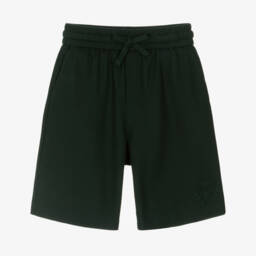 Boys Dark Green Cotton Piqué Shorts with Crest Logo