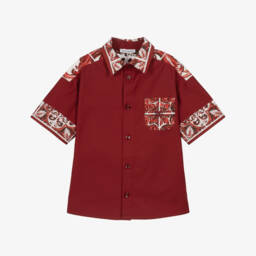 Boys Dark Red Majolica Print Poplin Shirt