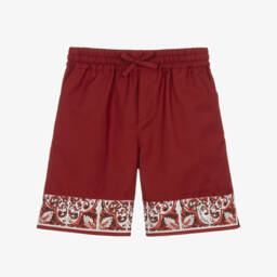 Boys Dark Red Majolica Print Poplin Shorts