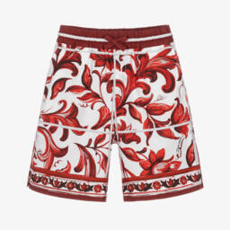 Boys Dark Red & White Majolica Print Shorts