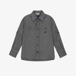 Boys Grey Brushed Wool Twill Pocket Shirt 