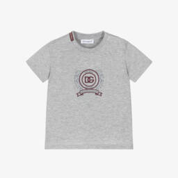 Boys Grey Cotton DG Logo Crest T-Shirt