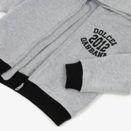 Dolce & Gabbana-Boys Grey Cotton Jersey Hooded Zip-Up Top | Childrensalon