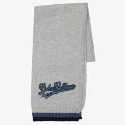 Boys Grey Wool Scarf with Varsity-Style Logo