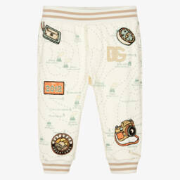 Boys Ivory Cotton Map Print Joggers