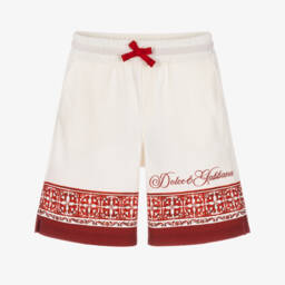 Boys Ivory Piqué Shorts with Red Majolica Print