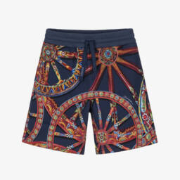 Boys Navy Blue Carretto Print Jersey Shorts