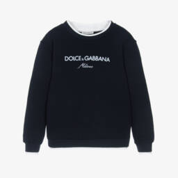 Boys Navy Blue Cotton Sweatshirt with White Embroidered Logo