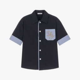 Boys Navy Blue Shirt with Pocket Monogram