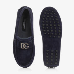Dolce & Gabbana-Boys Navy Blue Suede Loafers | Childrensalon