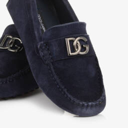 Dolce & Gabbana-Boys Navy Blue Suede Loafers | Childrensalon